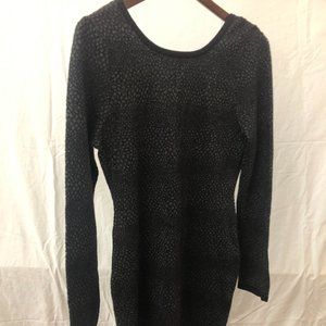 Black metallic knit mini dress with scooped back